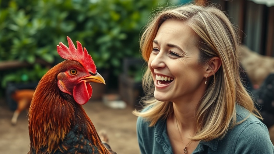 Weideumtrieb und Hühnerhaltung: Woman and chicken in farmyard