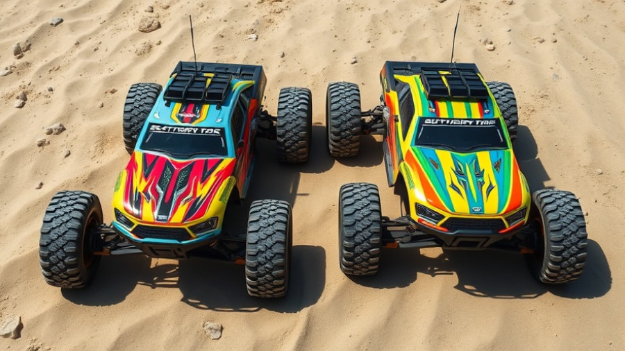 1/8 Kraton 6S 4x4 RTR Brushless Speed Truck duo on sandy terrain.