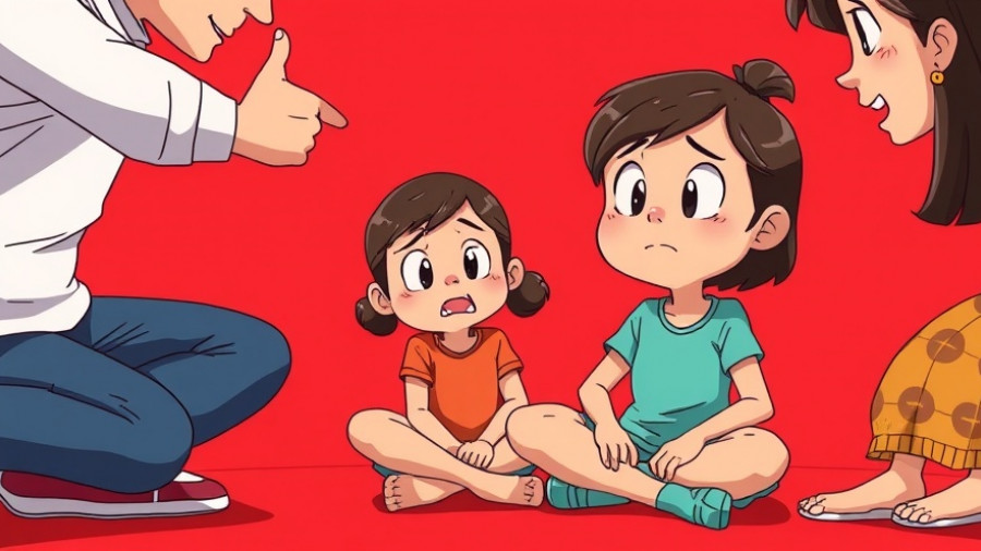 Streit vor Kindern Umgang: Animated parents arguing with child present.