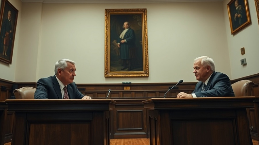 Two men in courtroom discussing Volksverhetzung und Beleidigung.