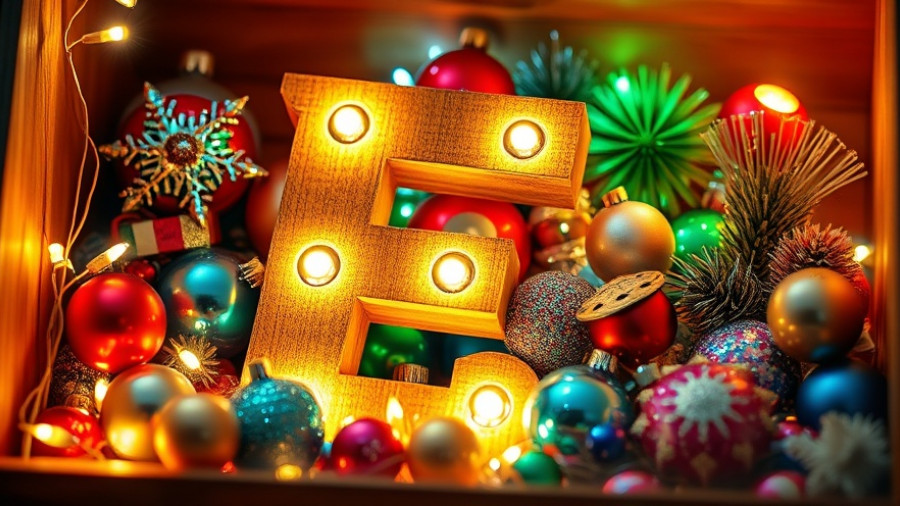 Plastikfreies Schenken: Wooden letter E with festive ornaments.