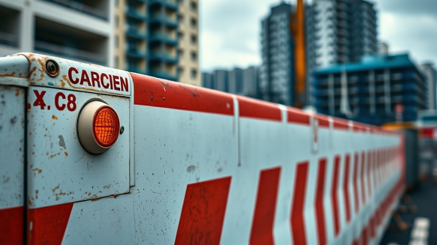 Close-up of construction barrier with warning light at Bauarbeiten am Voßhagen