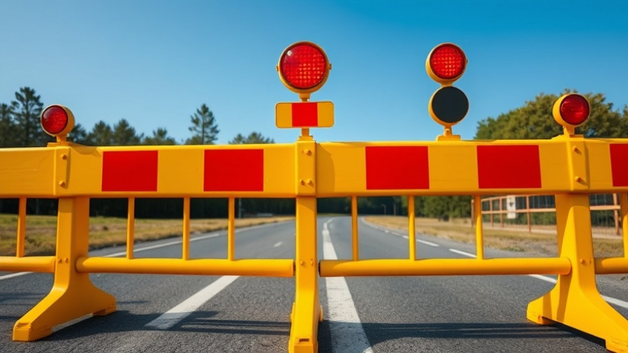Road closure barriers and lights on L89 in Bargteheide.