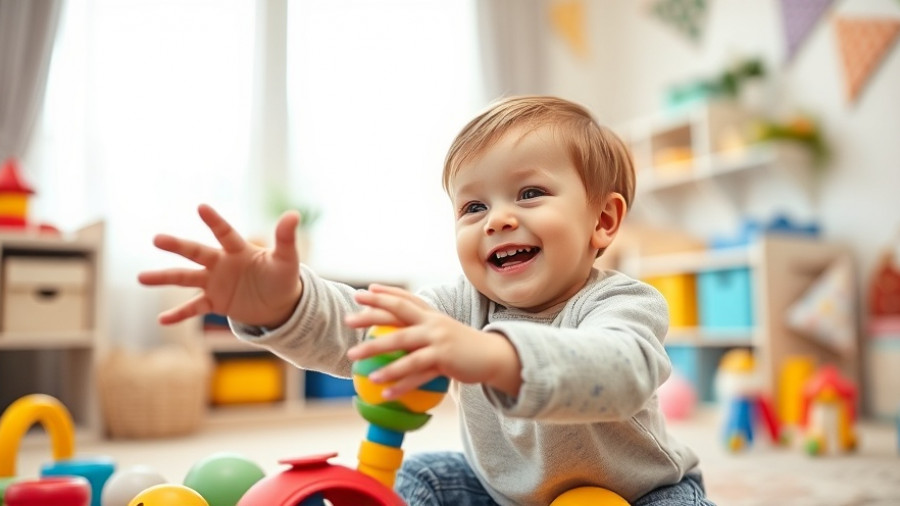 Energetic toddler playing with Bluey interaktiver Quatschimax in a playroom.