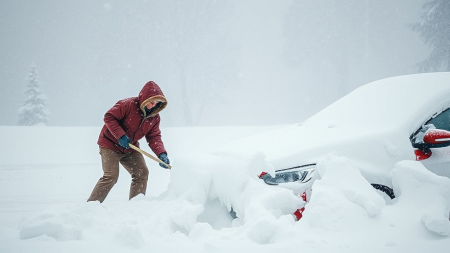 Jahrhundertwinter Schleswig-Holstein: Two people shoveling snow off a car.