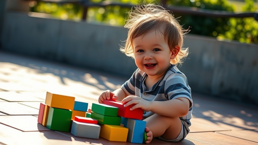 Kind spielt mit Holzspielzeug im Freien, fördert Entwicklung.