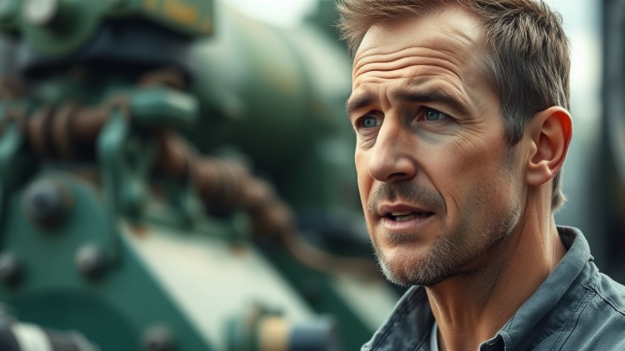 Man discussing machinery outdoors, Landmaschinen erleben.