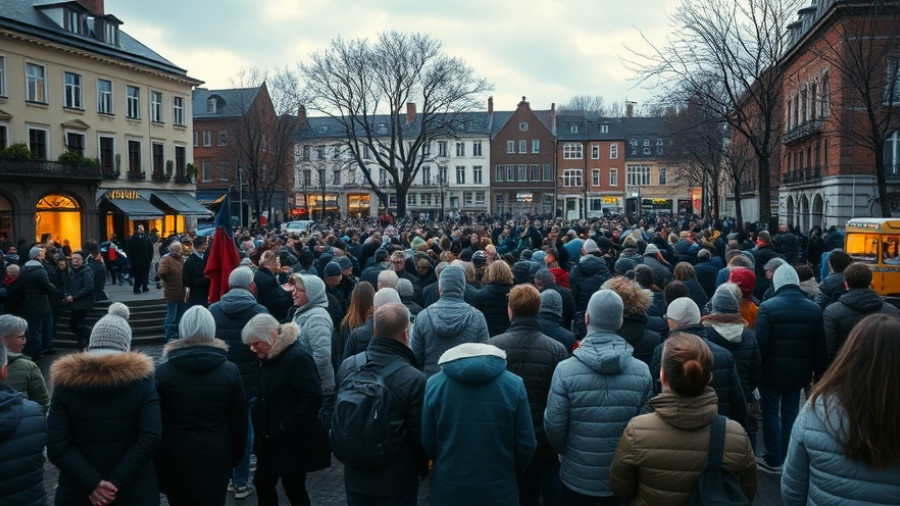 Kita-Träger AWO in Wedel event gathering, town square under evening sky.