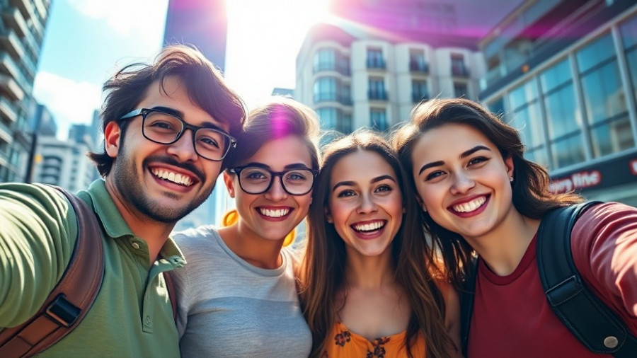 Friends enjoying city life under bright sunlight, O2 Telefónica ChatGPT Plus kostenlos.