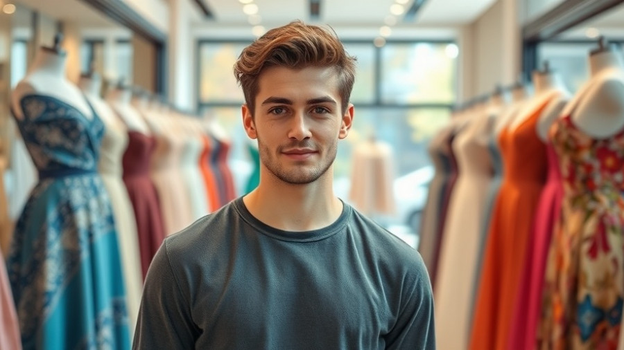 Casual young man in clothing store showcasing elegant fashion, capturing Wohnungsnot in Hamburg.