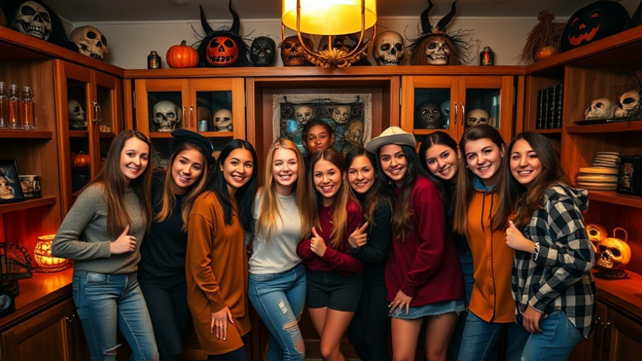 Halloweenhaus in Lütjensee group photo in spooky-decorated room