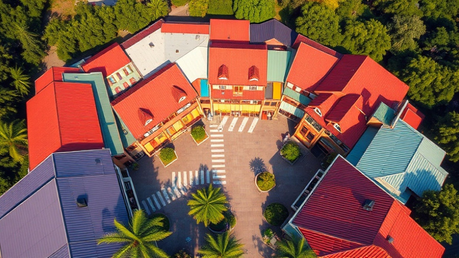 Vibrant aerial view of Designer-Outlet Neumünster, sunny day.