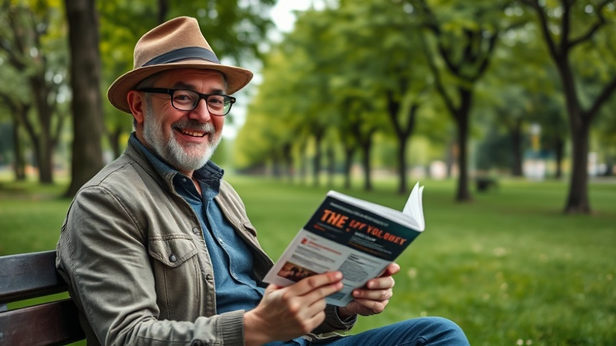 Smiling man reading in a park, Gemeinde Rethwisch Modernisierung.