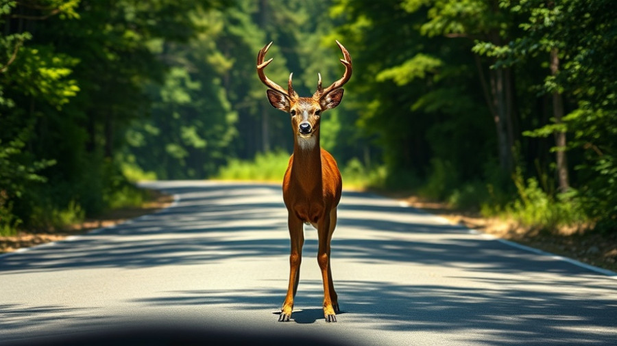 Deer on road causing potential accident, tödlicher Unfall Hirsch scene.