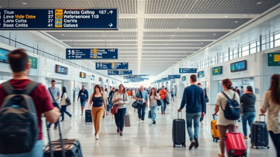 BKA überwacht Flugpassagiere in a busy airport terminal.