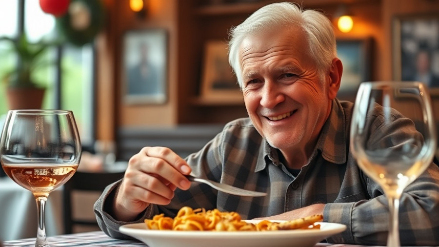 Older man enjoying pasta at a cozy restaurant table.