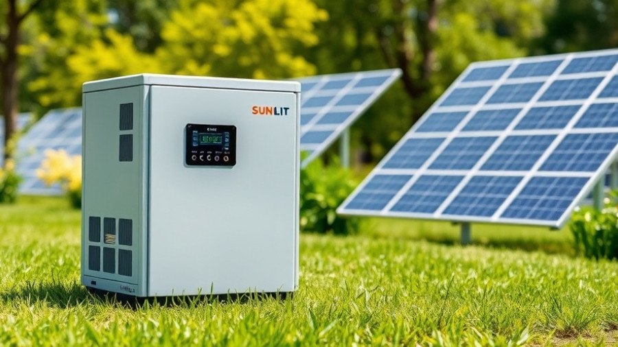 SunLit BK215 Speicher energy system in a sunlit garden with solar panels.