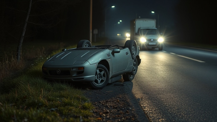 29-Jähriger aus seinem Smart geschleudert, overturned car at night.
