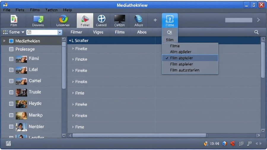 MediathekView interface showing TV program list and control options.