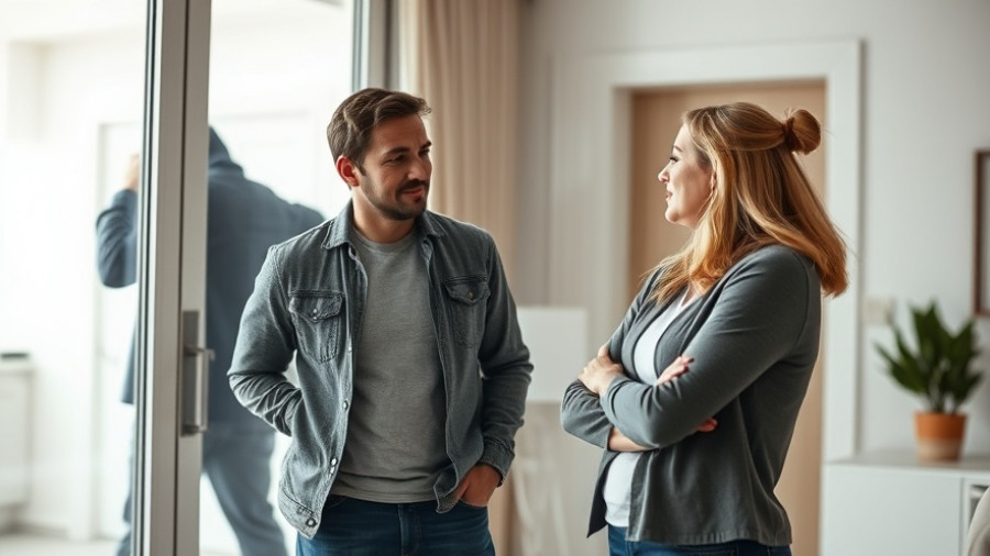 Couple reviewing security as burglar attempts break-in, Versicherungsschutz im Ernstfall.