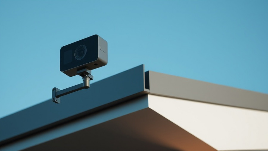 Sleek EufyCam S4 mounted on roof corner against blue sky.