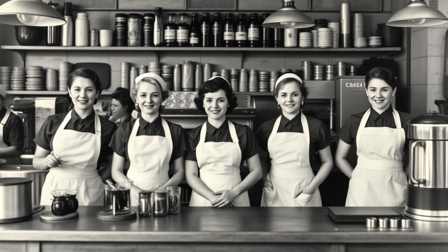 Tchibo Geschichte: Vintage photo of women staff in a coffee shop.
