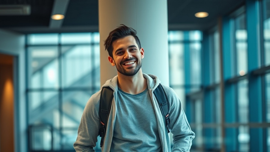 Man smiling indoors leaning on a column, Deutscher Kader Handball-WM 2025.