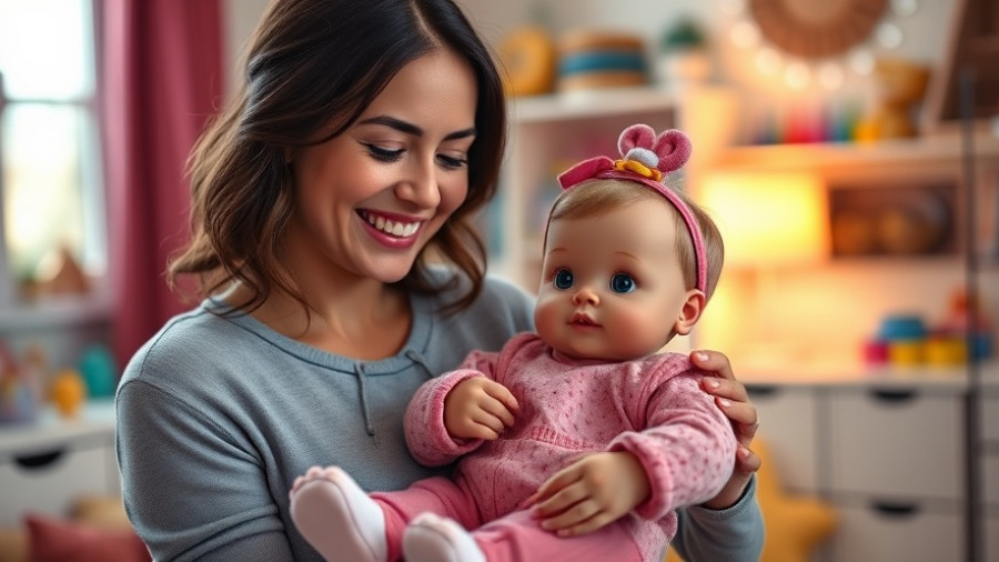 Smiling woman with BABY born Annabell interaktives Spielzeug doll.