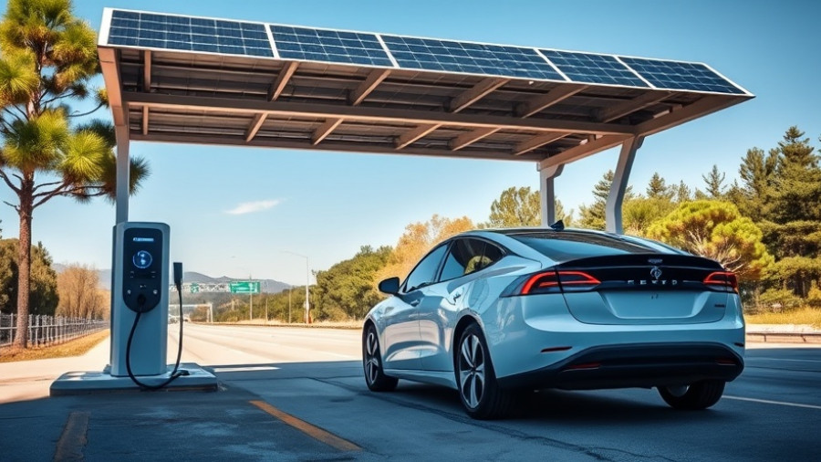 Modern electric vehicle at highway charging station.