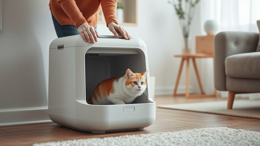 Person using sleek selbstreinigende Katzentoilette in modern home.