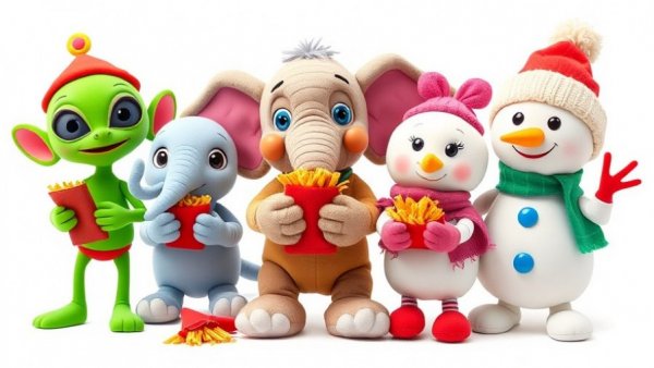 Disney Snackles: Colorful plush characters holding snacks.