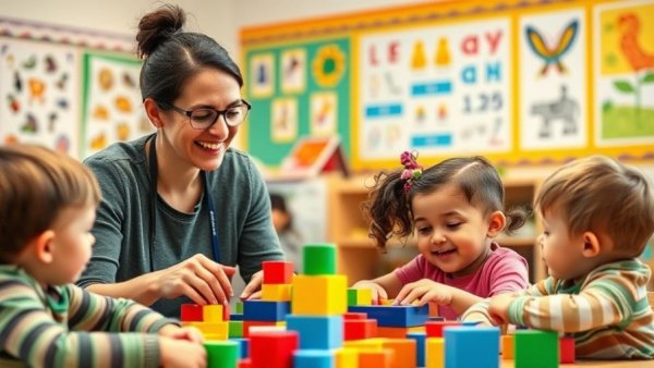 40-Stunden-Woche in der Kita: Educator engaging with kids.