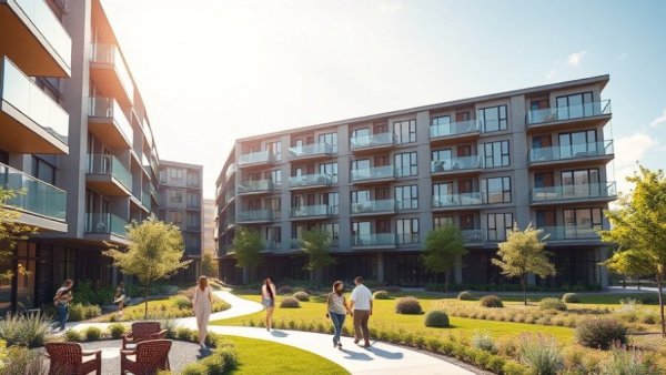 Wohnungsnot im Kreis Pinneberg: Modern apartment complex with garden.