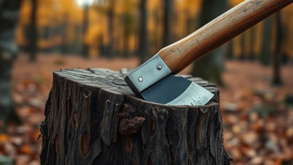 Axe in a tree stump close-up illustrating Datenschutzreform EU.