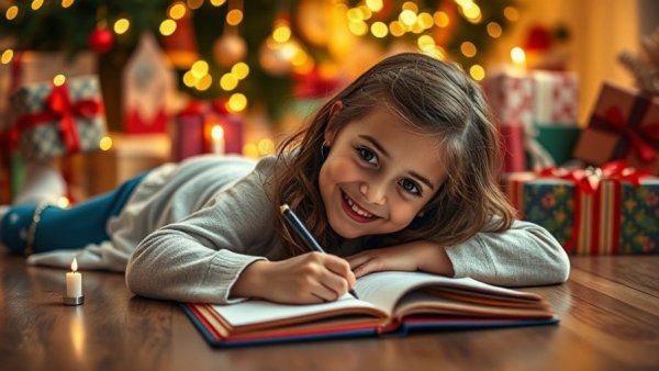 Emotionale Markenkommunikation Craze Wunschzettelaktion with smiling girl writing.