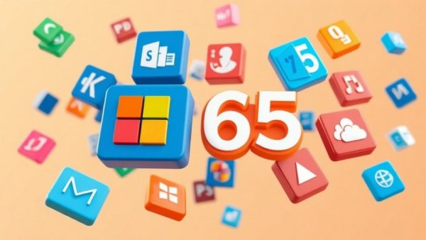 Colorful Microsoft 365 icons on beige background, refund info.