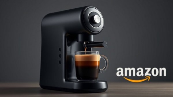 DeLonghi Magnifica Start brewing coffee with Amazon logo.