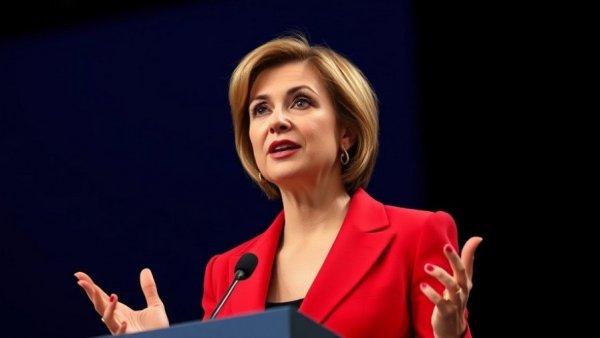 Female speaker discussing EU Datenschutzgesetz at podium