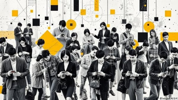 Meta Vibes KI Slop theme in abstract collage with smartphone users.