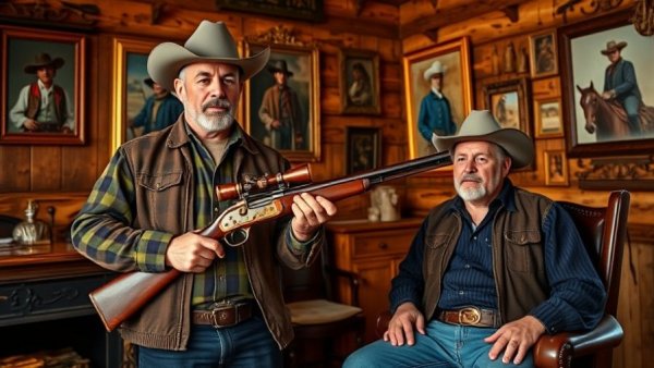 Karl-May-Spiele 2026: Two men in rustic Western-themed room.
