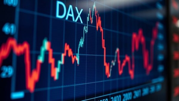 Stock market display showing DAX under 24000 points.