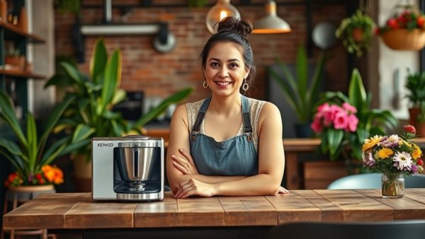 Kenwood Cooking Chef KCL96 in a rustic modern setting with a woman