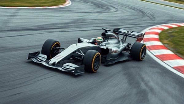 Formula 1 car racing on track in the Brasilien Wiederholungen.