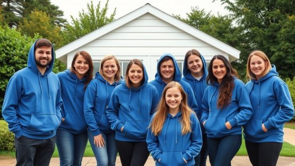 Weihnachtsgarten Eckernförde team in blue hoodies, posing outdoors.