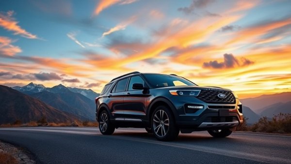 Sleek Ford Explorer in mountain sunset, leasing option.
