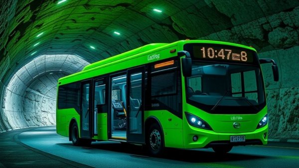 Fernzugriff auf Elektrobusse, green electric bus parked in underground setting.