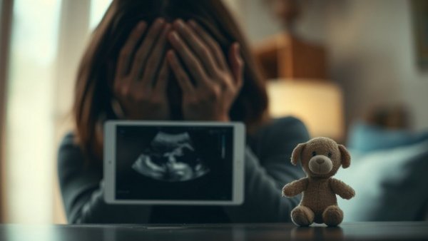 Emotionally reflective scene with ultrasound, intimate support in grief.