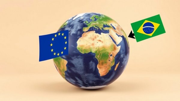 Representation of Angemessenheitsbeschluss Brasilien Datenschutz with EU and Brazilian flags.