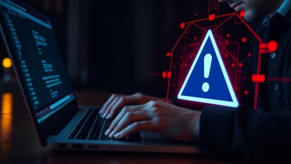 Betrug auf Kleinanzeigen verhindern: User mit Warnsymbol auf Laptop.