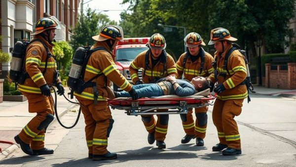 Hannover Feuerwehr Alltag: Firefighters assisting in residential area.
